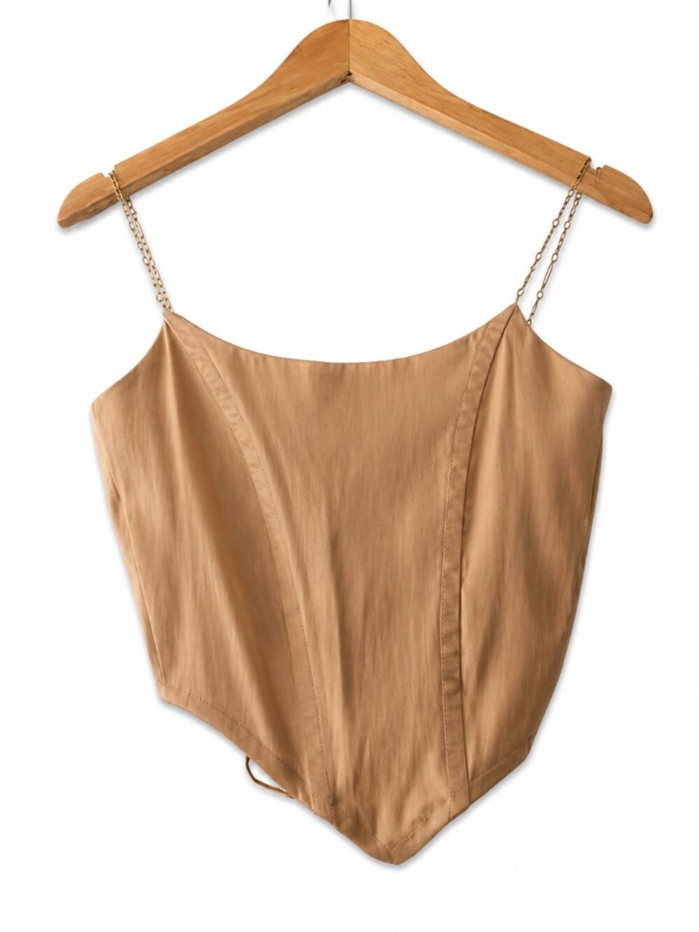 Paradis London Gold Satin Metallic Shimmer Crystal Beaded Strap Corset Top Sz M